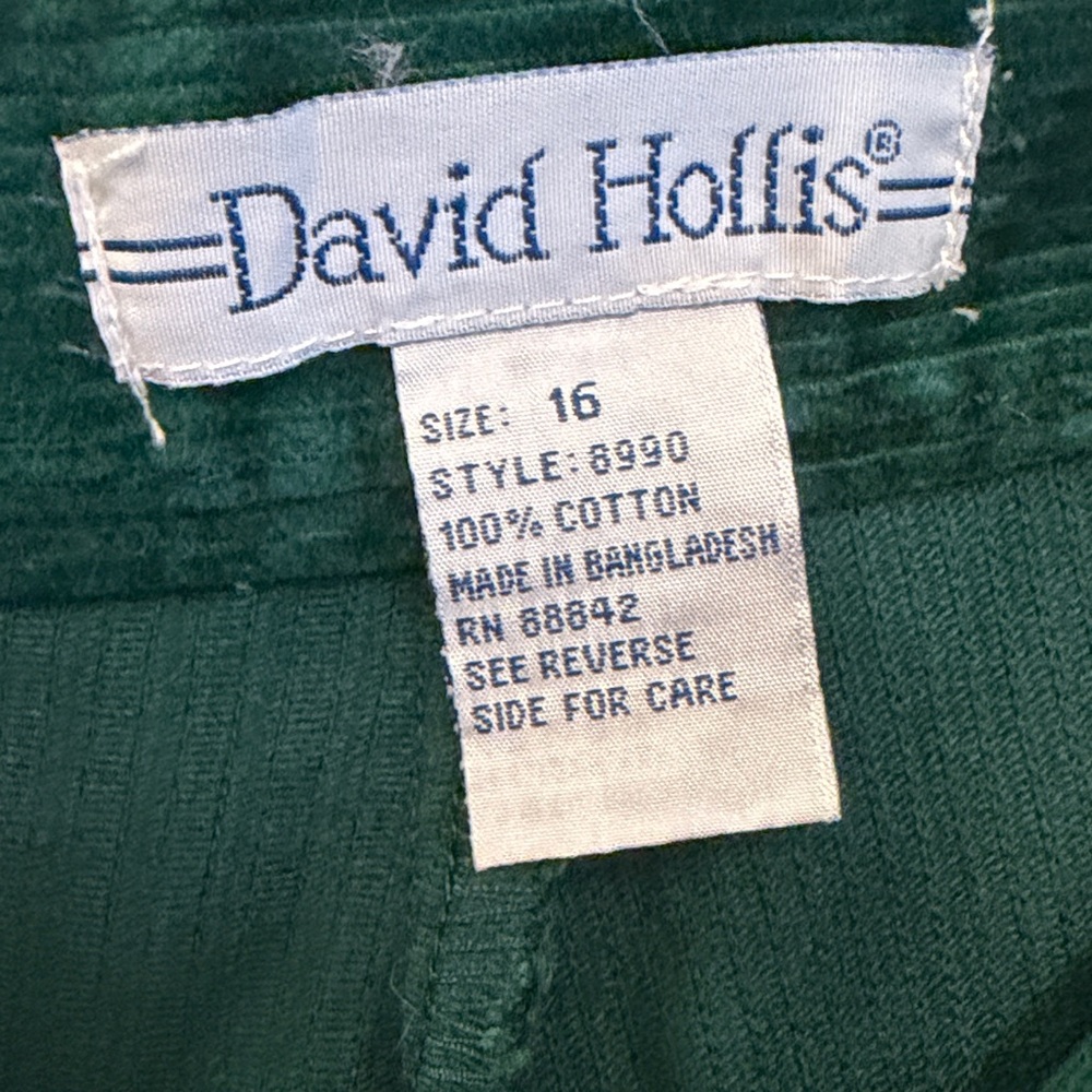 Vintage David Hollis Women’s Green Academia 90s Preppy Corduroy Skort, size 16 - Picture 2 of 4